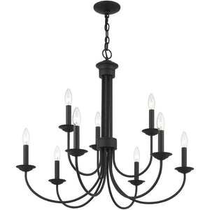 HomeRoots Black Nine-Light Dimmable Chandelier – Modern Cylinder Shades for Warm Ambiance in Any Space 687369