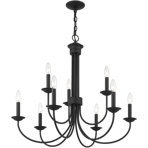 HomeRoots Black Nine-Light Dimmable Chandelier – Modern Cylinder Shades for Warm Ambiance in Any Space 687369