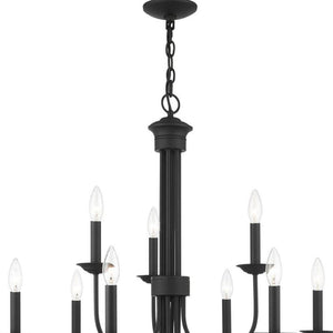 HomeRoots Black Nine-Light Dimmable Chandelier – Modern Cylinder Shades for Warm Ambiance in Any Space 687369