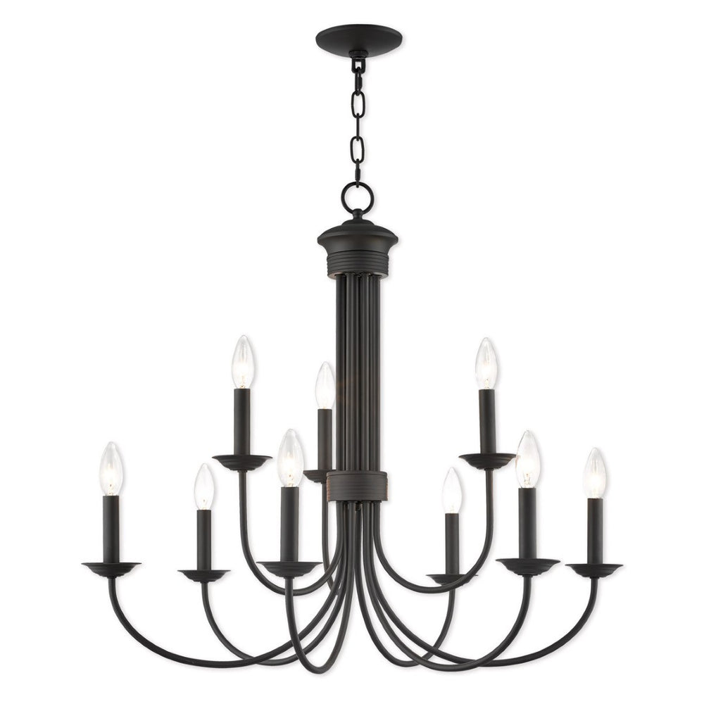 HomeRoots Bronze Nine-Light Dimmable Chandelier with Elegant Shades for Modern Home Décor and Ambiance 687370