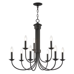 HomeRoots Bronze Nine-Light Dimmable Chandelier with Elegant Shades for Modern Home Décor and Ambiance 687370