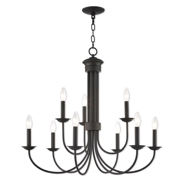 HomeRoots Bronze Nine-Light Dimmable Chandelier with Elegant Shades for Modern Home Décor and Ambiance 687370
