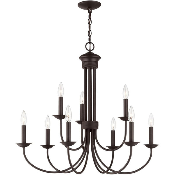 HomeRoots Bronze Nine-Light Dimmable Chandelier with Elegant Shades for Modern Home Décor and Ambiance 687370