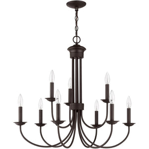 HomeRoots Bronze Nine-Light Dimmable Chandelier with Elegant Shades for Modern Home Décor and Ambiance 687370