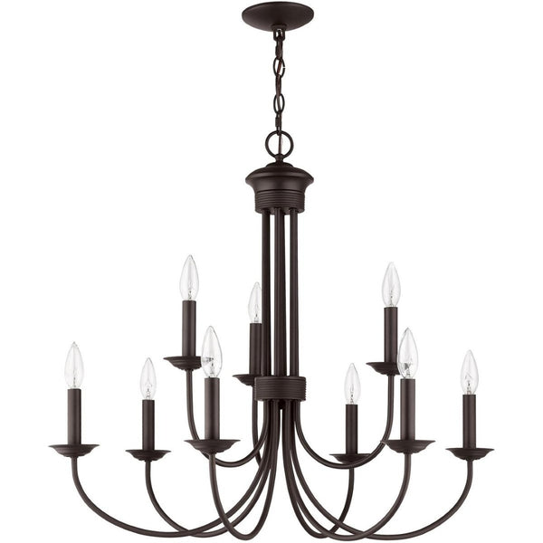 HomeRoots Bronze Nine-Light Dimmable Chandelier with Elegant Shades for Modern Home Décor and Ambiance 687370