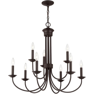 HomeRoots Bronze Nine-Light Dimmable Chandelier with Elegant Shades for Modern Home Décor and Ambiance 687370