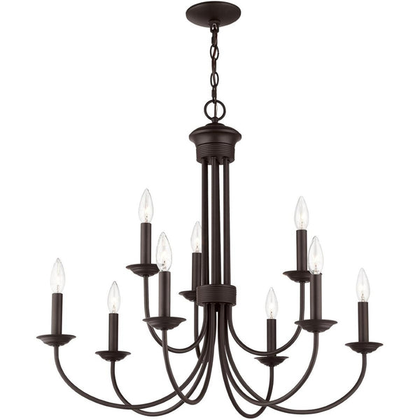 HomeRoots Bronze Nine-Light Dimmable Chandelier with Elegant Shades for Modern Home Décor and Ambiance 687370