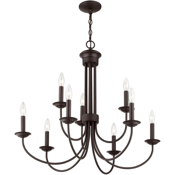 HomeRoots Bronze Nine-Light Dimmable Chandelier with Elegant Shades for Modern Home Décor and Ambiance 687370