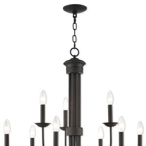 HomeRoots Bronze Nine-Light Dimmable Chandelier with Elegant Shades for Modern Home Décor and Ambiance 687370