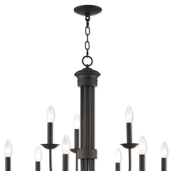 HomeRoots Bronze Nine-Light Dimmable Chandelier with Elegant Shades for Modern Home Décor and Ambiance 687370