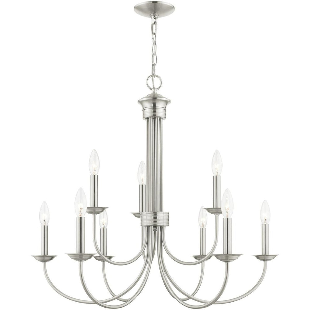 HomeRoots Nine Light Dimmable Chandelier – Modern Cylindrical Shades for Versatile Illumination in Any Space 687371