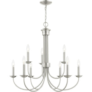 HomeRoots Nine Light Dimmable Chandelier – Modern Cylindrical Shades for Versatile Illumination in Any Space 687371