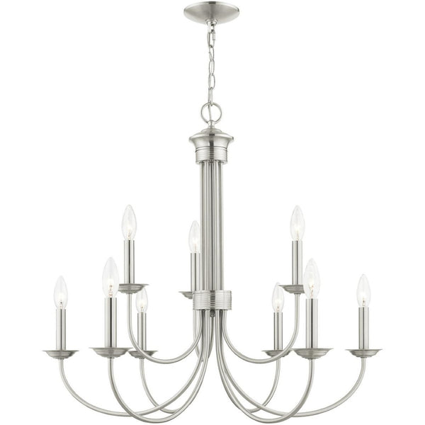HomeRoots Nine Light Dimmable Chandelier – Modern Cylindrical Shades for Versatile Illumination in Any Space 687371