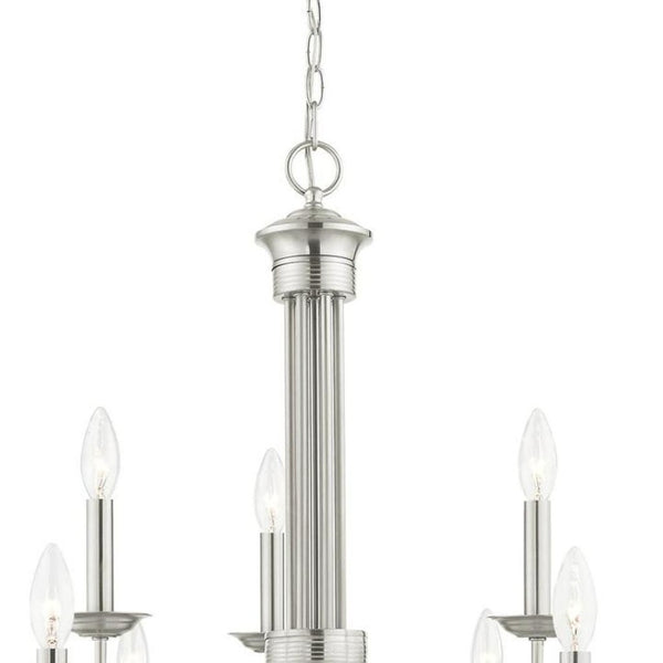 HomeRoots Nine Light Dimmable Chandelier – Modern Cylindrical Shades for Versatile Illumination in Any Space 687371