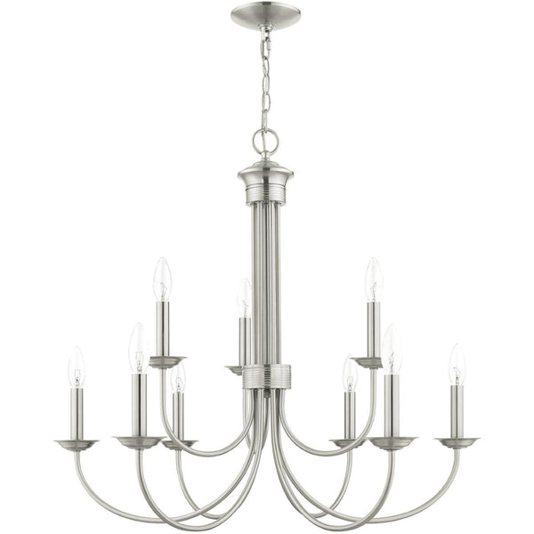 HomeRoots Nine Light Dimmable Chandelier – Modern Cylindrical Shades for Versatile Illumination in Any Space 687371