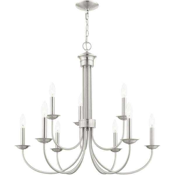 HomeRoots Nine Light Dimmable Chandelier – Modern Cylindrical Shades for Versatile Illumination in Any Space 687371