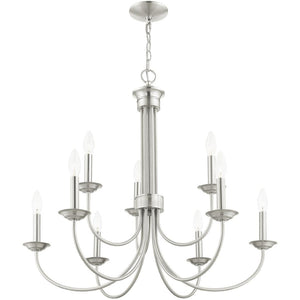 HomeRoots Nine Light Dimmable Chandelier – Modern Cylindrical Shades for Versatile Illumination in Any Space 687371