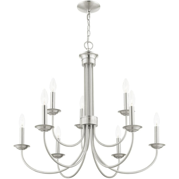HomeRoots Nine Light Dimmable Chandelier – Modern Cylindrical Shades for Versatile Illumination in Any Space 687371