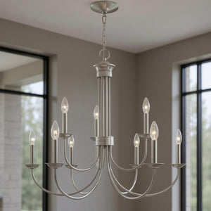 HomeRoots Nine Light Dimmable Chandelier – Modern Cylindrical Shades for Versatile Illumination in Any Space 687371