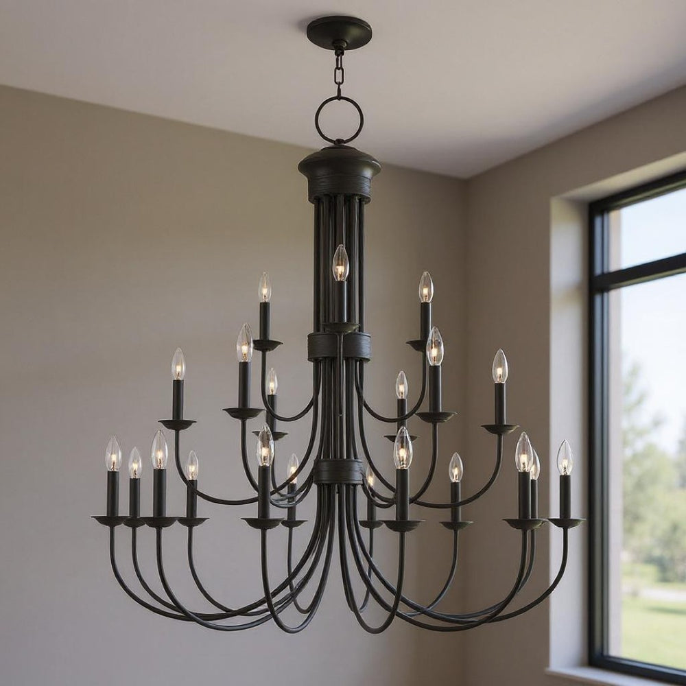 HomeRoots Bronze Multi-Light Dimmable Chandelier with Cylinder Shades for Elegant Home Ambiance & Style 687374