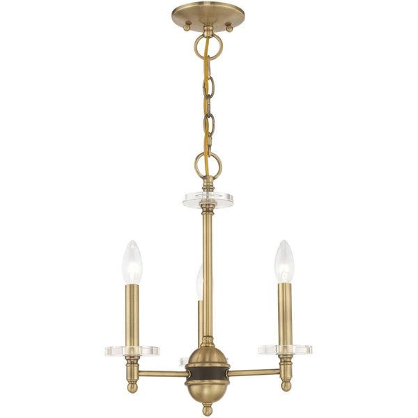 HomeRoots Antiqued Brass Three-Light Chandelier with Clear Shades – Vintage Elegance for Modern Spaces 687377