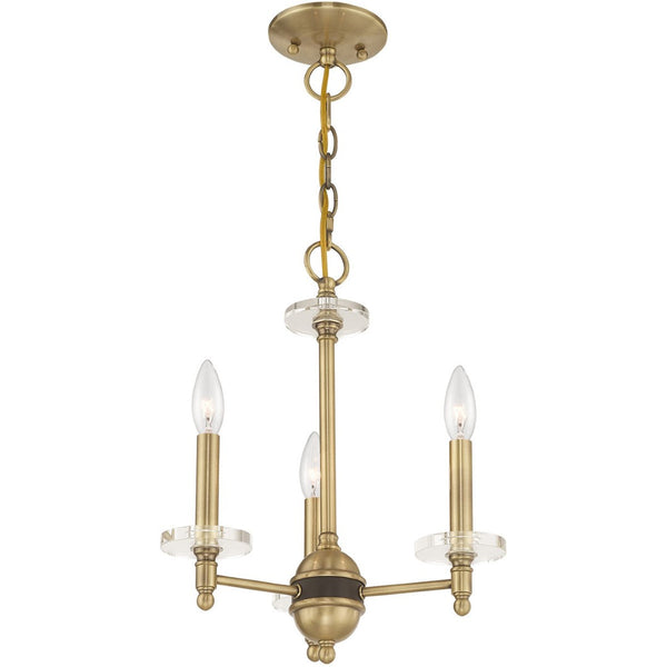 HomeRoots Antiqued Brass Three-Light Chandelier with Clear Shades – Vintage Elegance for Modern Spaces 687377