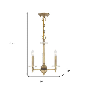 HomeRoots Antiqued Brass Three-Light Chandelier with Clear Shades – Vintage Elegance for Modern Spaces 687377