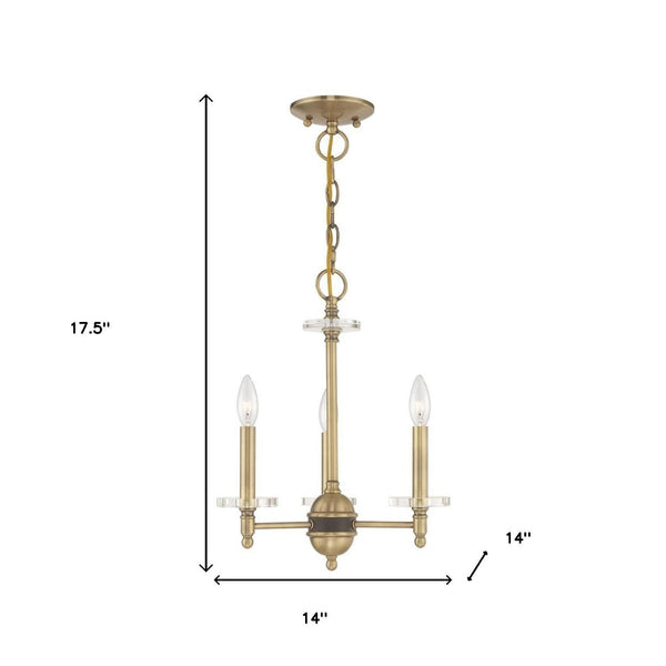 HomeRoots Antiqued Brass Three-Light Chandelier with Clear Shades – Vintage Elegance for Modern Spaces 687377