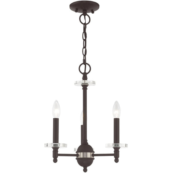 HomeRoots Bronze Three-Light Dimmable Chandelier with Unique Cylinder Shades for Elegant Home Illumination 687378