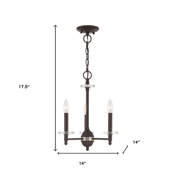 HomeRoots Bronze Three-Light Dimmable Chandelier with Unique Cylinder Shades for Elegant Home Illumination 687378