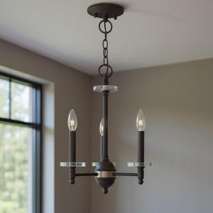 HomeRoots Bronze Three-Light Dimmable Chandelier with Unique Cylinder Shades for Elegant Home Illumination 687378