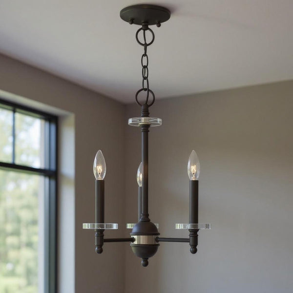 HomeRoots Bronze Three-Light Dimmable Chandelier with Unique Cylinder Shades for Elegant Home Illumination 687378