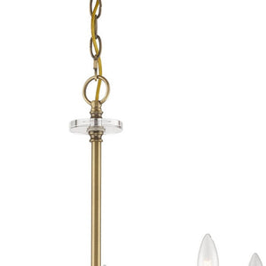 HomeRoots Antiqued Brass Five-Light Dimmable Chandelier with Clear Cylinder Shades for Elegant Illumination 687380