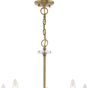 HomeRoots Antiqued Brass Five-Light Dimmable Chandelier with Clear Cylinder Shades for Elegant Illumination 687380