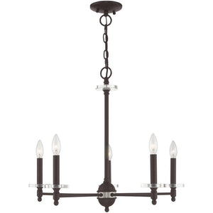 HomeRoots Bronze Five-Light Dimmable Chandelier with Cylinder Shades for Modern, Elegant Ambiance in Any Space 687381
