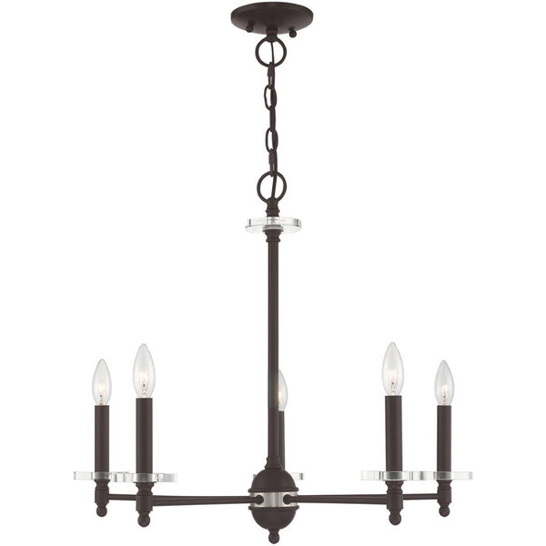 HomeRoots Bronze Five-Light Dimmable Chandelier with Cylinder Shades for Modern, Elegant Ambiance in Any Space 687381