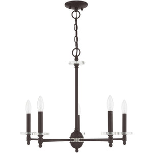 HomeRoots Bronze Five-Light Dimmable Chandelier with Cylinder Shades for Modern, Elegant Ambiance in Any Space 687381