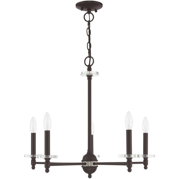 HomeRoots Bronze Five-Light Dimmable Chandelier with Cylinder Shades for Modern, Elegant Ambiance in Any Space 687381