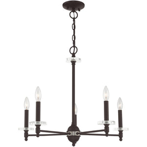 HomeRoots Bronze Five-Light Dimmable Chandelier with Cylinder Shades for Modern, Elegant Ambiance in Any Space 687381