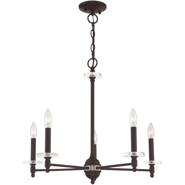 HomeRoots Bronze Five-Light Dimmable Chandelier with Cylinder Shades for Modern, Elegant Ambiance in Any Space 687381