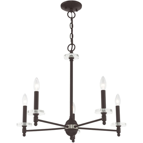 HomeRoots Bronze Five-Light Dimmable Chandelier with Cylinder Shades for Modern, Elegant Ambiance in Any Space 687381