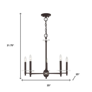 HomeRoots Bronze Five-Light Dimmable Chandelier with Cylinder Shades for Modern, Elegant Ambiance in Any Space 687381