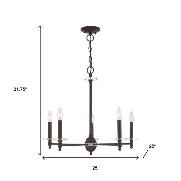 HomeRoots Bronze Five-Light Dimmable Chandelier with Cylinder Shades for Modern, Elegant Ambiance in Any Space 687381
