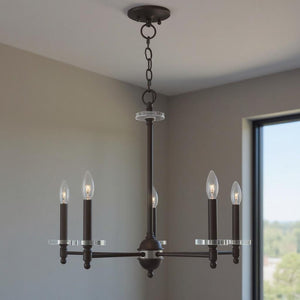 HomeRoots Bronze Five-Light Dimmable Chandelier with Cylinder Shades for Modern, Elegant Ambiance in Any Space 687381