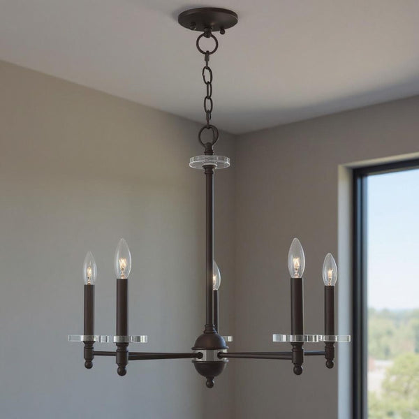 HomeRoots Bronze Five-Light Dimmable Chandelier with Cylinder Shades for Modern, Elegant Ambiance in Any Space 687381