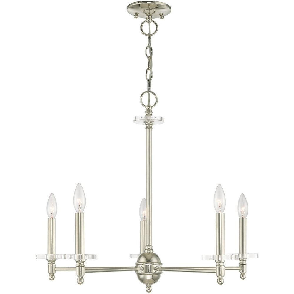 HomeRoots Nickel Five-Light Dimmable Chandelier with Cylinder Shades – Elegant Metal Fixture for Any Room 687382
