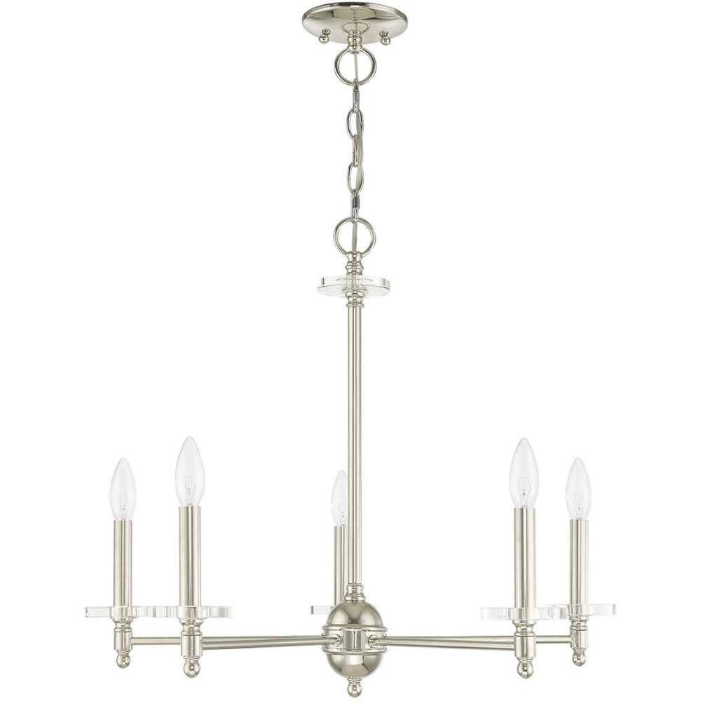 HomeRoots Nickel Five-Light Dimmable Chandelier with Cylinder Shades – Elegant Metal Fixture for Any Room 687382
