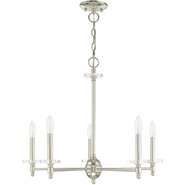 HomeRoots Nickel Five-Light Dimmable Chandelier with Cylinder Shades – Elegant Metal Fixture for Any Room 687382