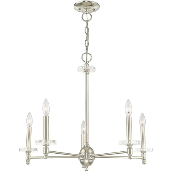HomeRoots Nickel Five-Light Dimmable Chandelier with Cylinder Shades – Elegant Metal Fixture for Any Room 687382