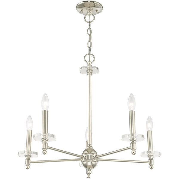 HomeRoots Nickel Five-Light Dimmable Chandelier with Cylinder Shades – Elegant Metal Fixture for Any Room 687382